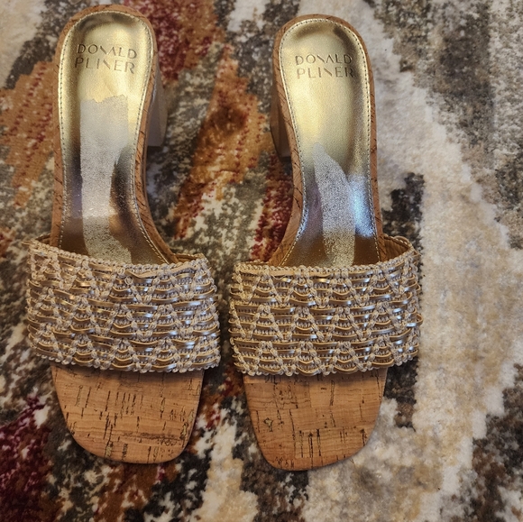 Donald J. Pliner Gold and Tan Heeled Sandals - Picture 1 of 8